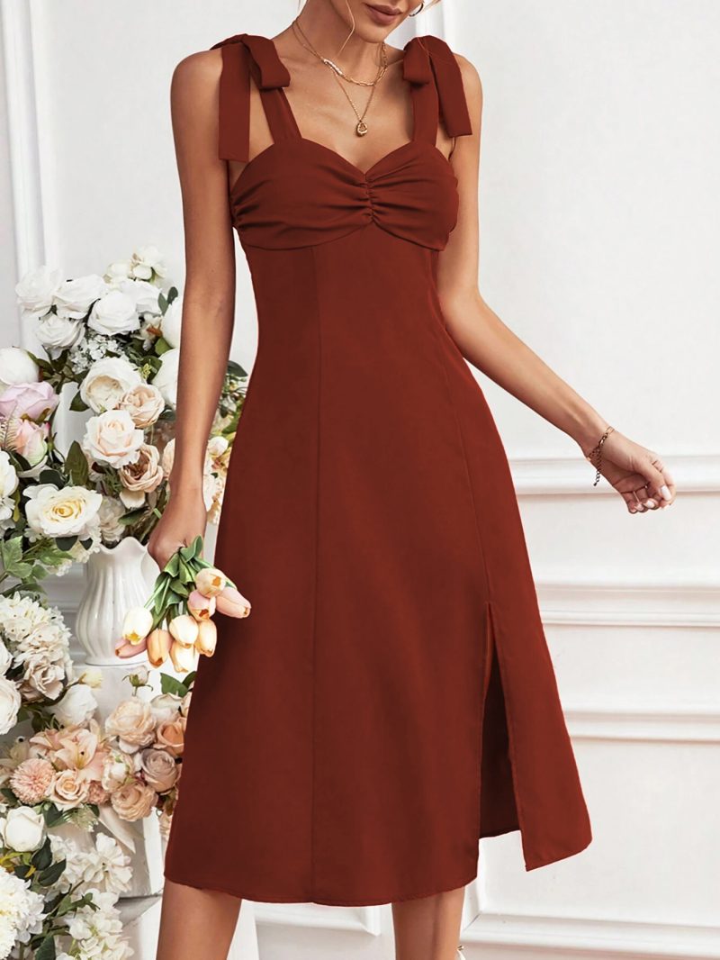 Pleated Chest Waist Slim Side Slit Dress - Image 2