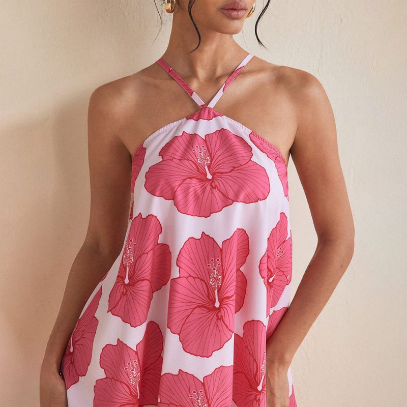 Women's Wide Hem Printed Halter Dress Summer - Image 3