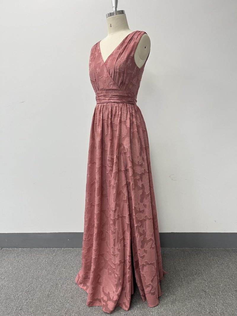 Chiffon Sleeveless V-Neck Slit Evening Dress - Image 4
