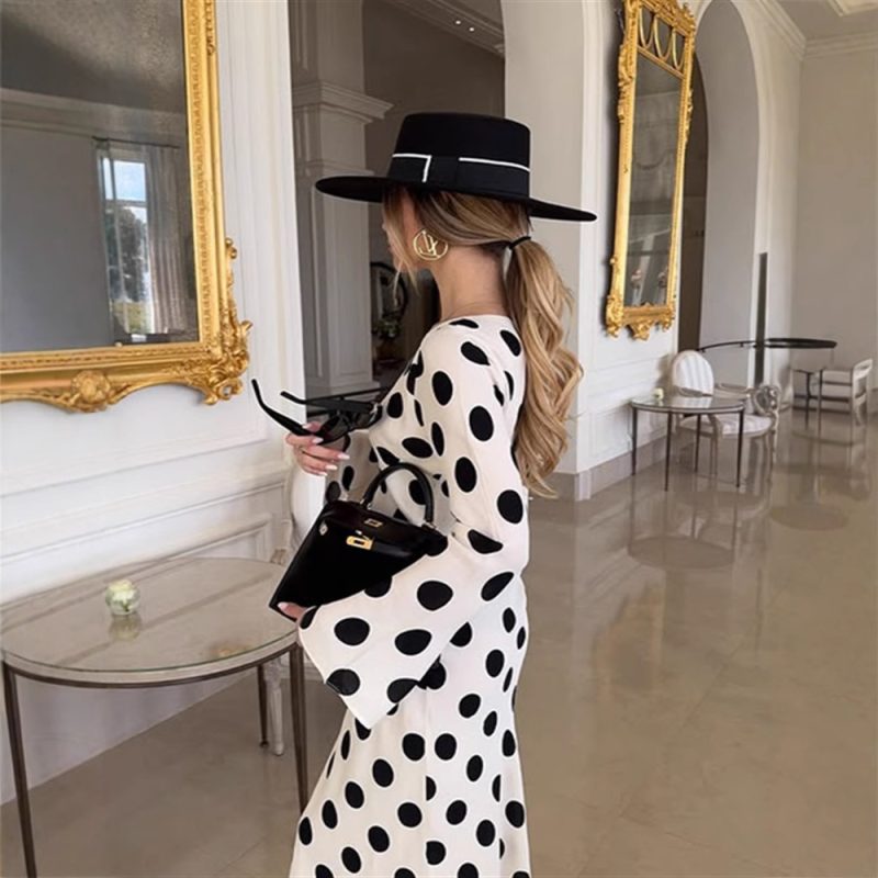 Polka Dot Long Sleeve A-Line Street Dress - Image 2