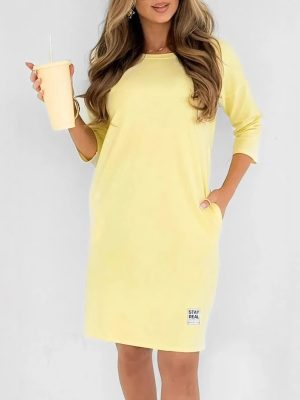 Solid Color Round Neck Casual Summer Dress