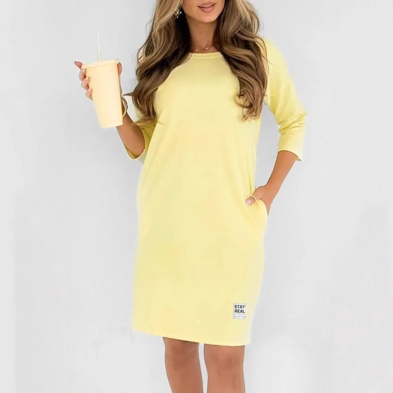 Solid Color Round Neck Casual Summer Dress