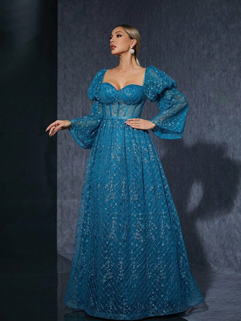Embroidered Bubble Bell Sleeve Fairy Evening Dress - Image 2