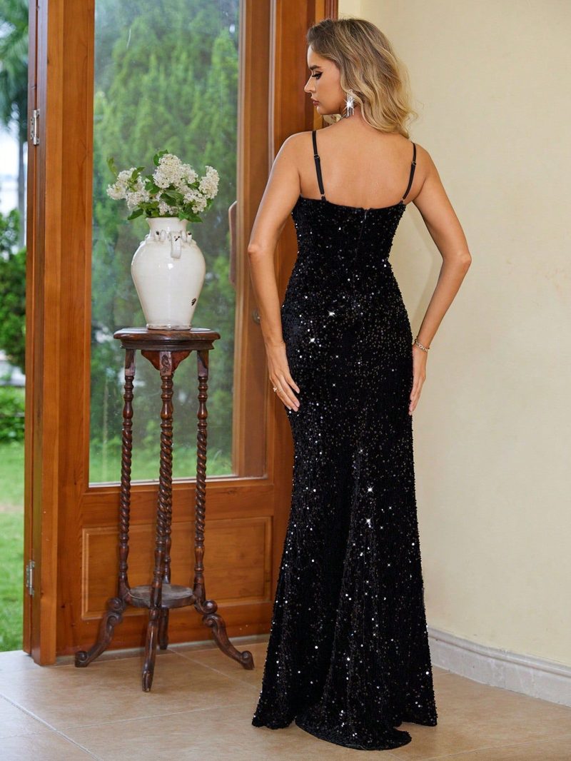 Sequined Camouflage High Split Cami Dress - Image 2