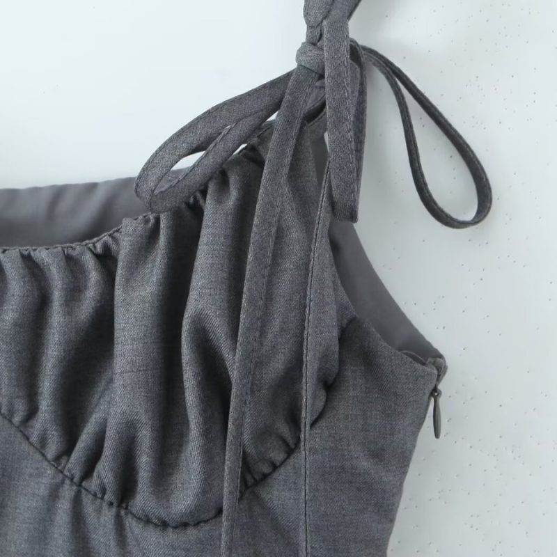 Solid Color Waist-Controlled Summer Sling Dress - Image 4