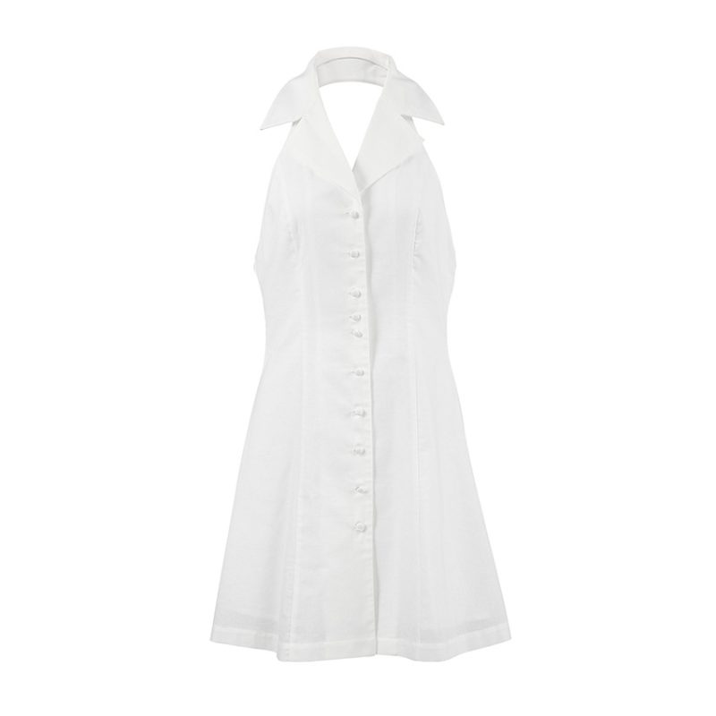 French Cotton Linen Halter Backless Dress - Image 4