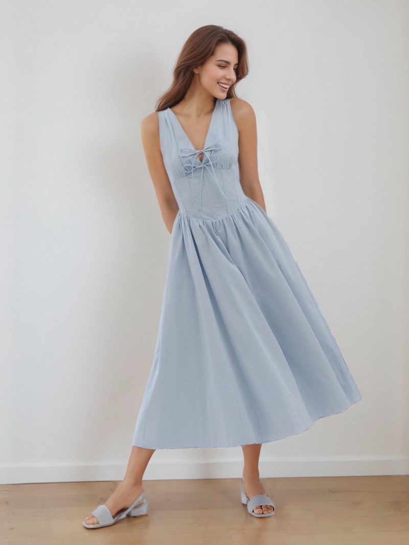 Summer V-Neck Slim Strap Lace-Up Dress - Image 3