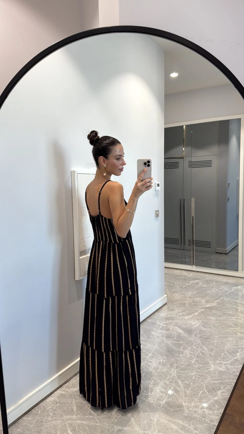 Summer Geometric Print V-Neck Pleated Maxi Dress - Image 4