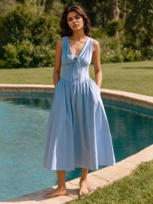 Summer V-Neck Slim Strap Lace-Up Dress