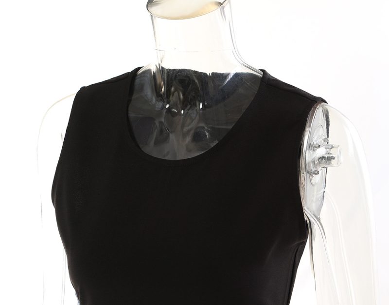 Asymmetric Contrast Stitch Pleated Waist Vest Dress - Image 4