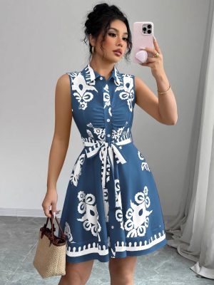 Women's Printed Lace-Up Sleeveless Summer Dress