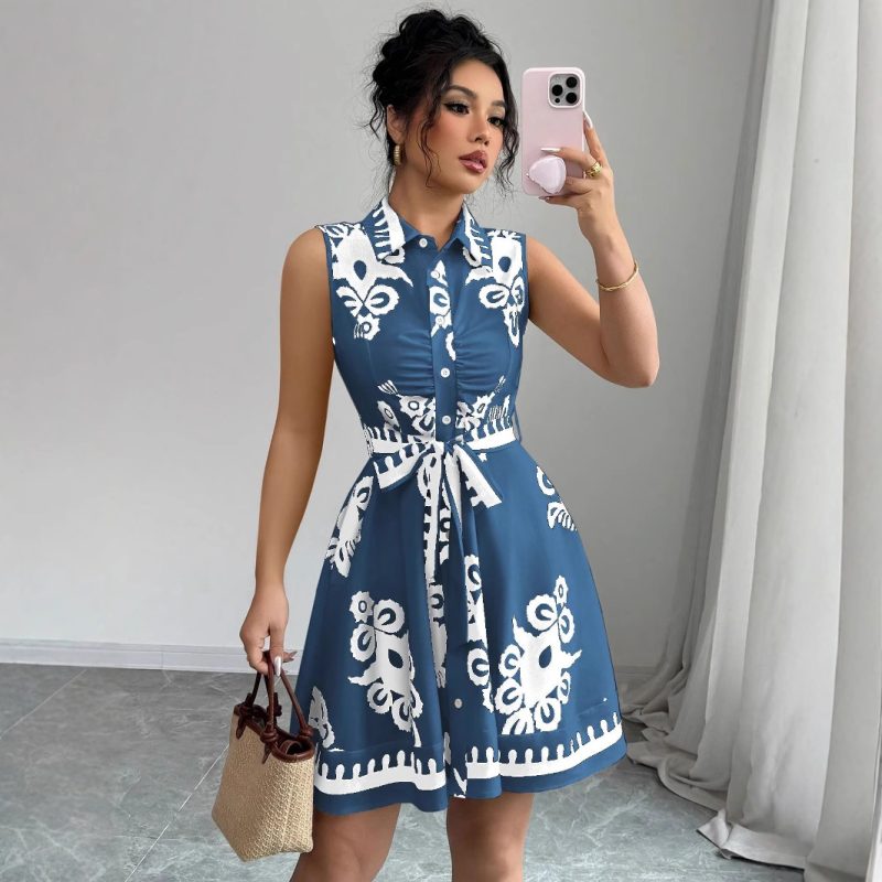 Women's Printed Lace-Up Sleeveless Summer Dress