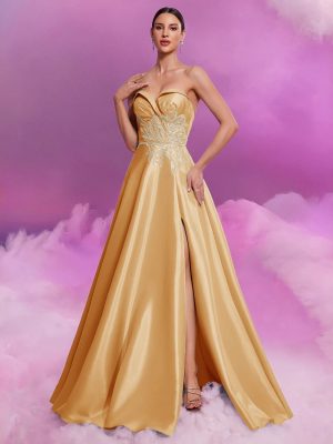 Elegant Applique Tube Top Bridesmaid Evening Dress