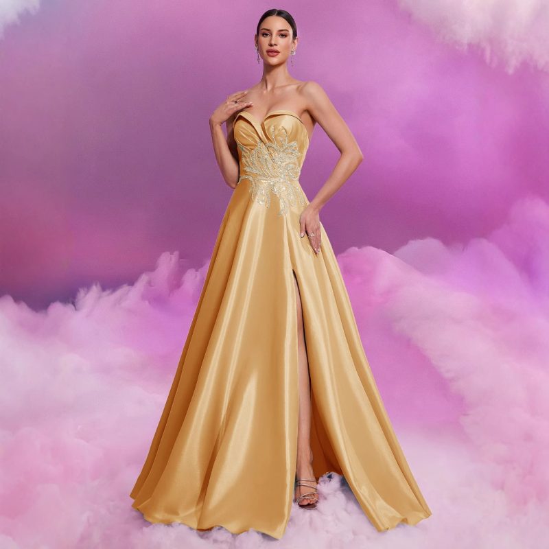 Elegant Applique Tube Top Bridesmaid Evening Dress