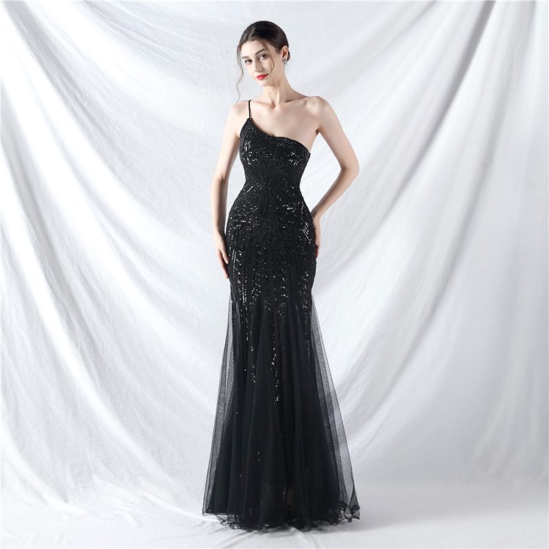 High-End Floral Beaded Sequin Mesh Evening Dress - Image 3