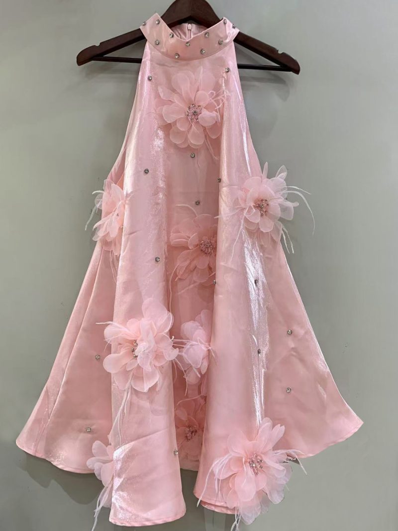 Rhinestone Floral A-Line Short Dress Women - Image 3