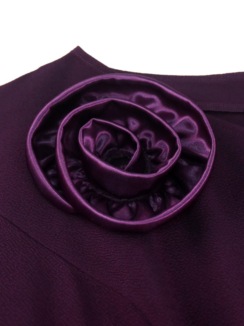 Elegant Purple Pleated A-Line Party Dress - Image 4