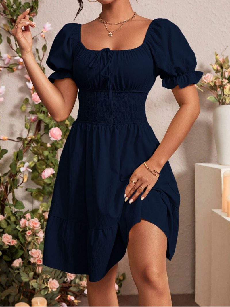 Elegant Square Collar Backless Mid-Length Dress - Image 3