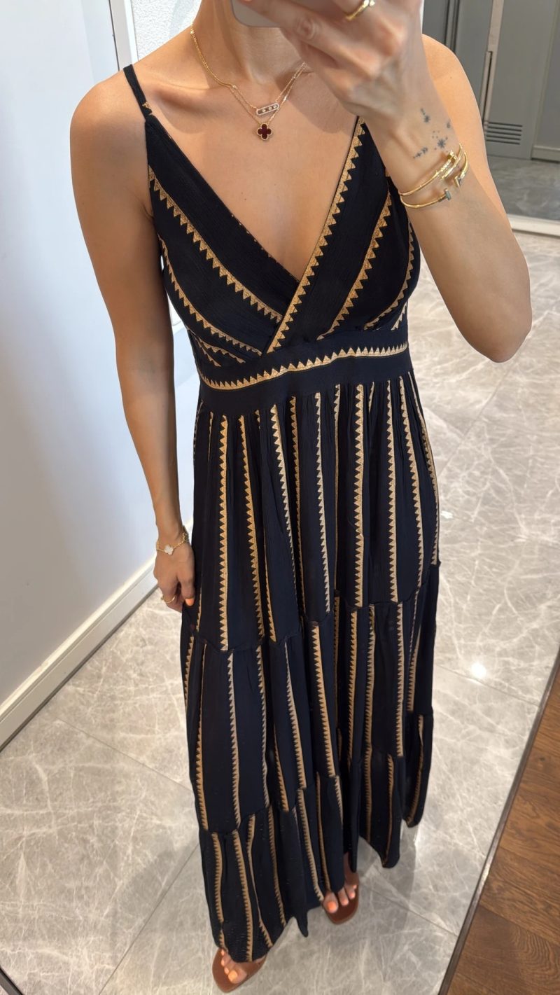 Summer Geometric Print V-Neck Pleated Maxi Dress - Image 2