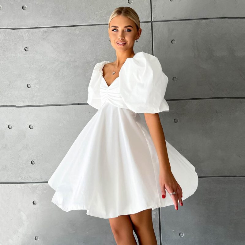 Off-Shoulder Puff Sleeve High Waist Dress - Image 3