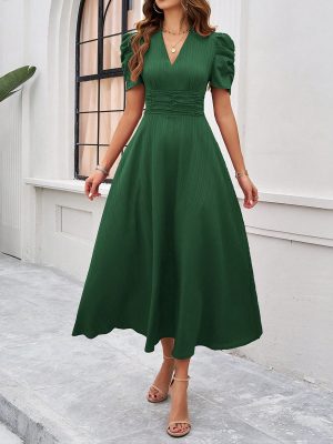 Elegant High Waist V-Neck Summer Dress