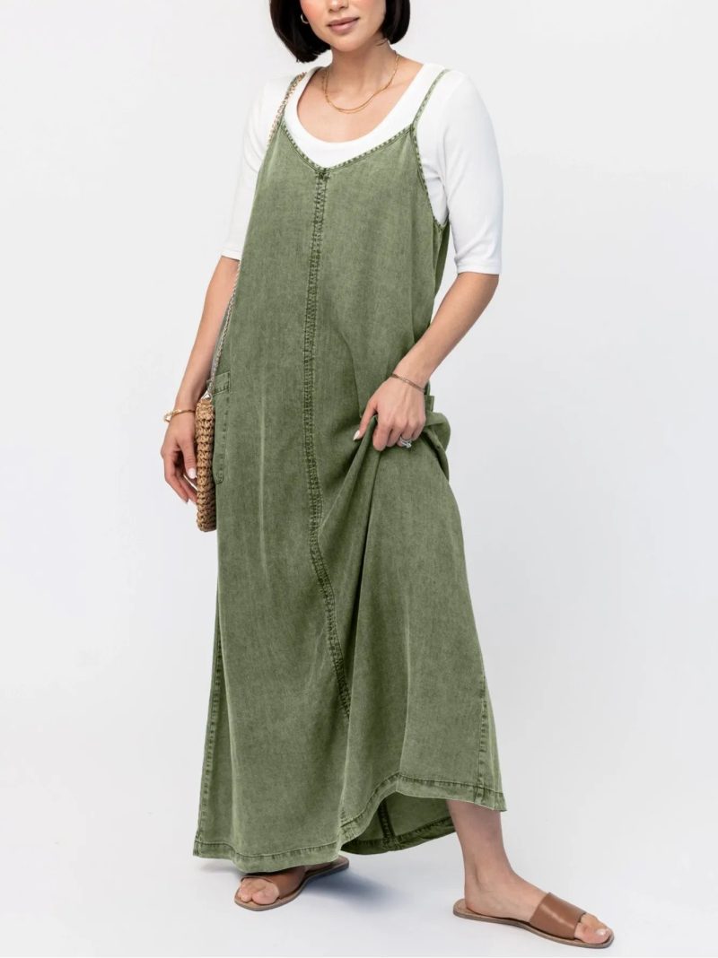 Minimalist Loose Solid Color Casual Denim Dress - Image 3