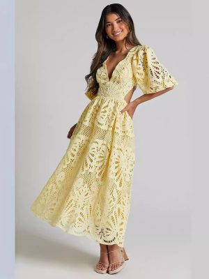 Lace Embroidered Cutout Summer Dress for Women