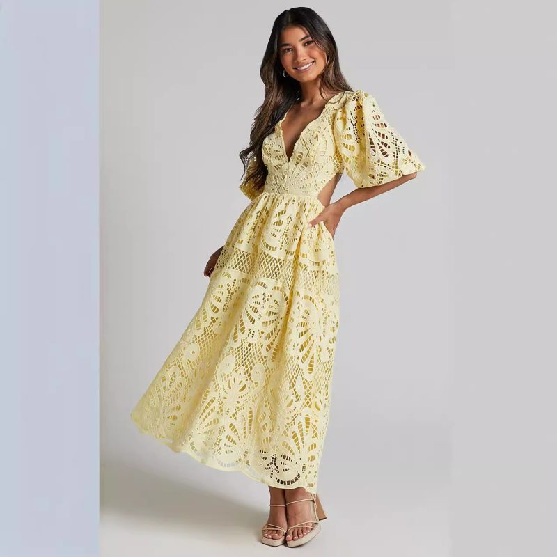 Lace Embroidered Cutout Summer Dress for Women