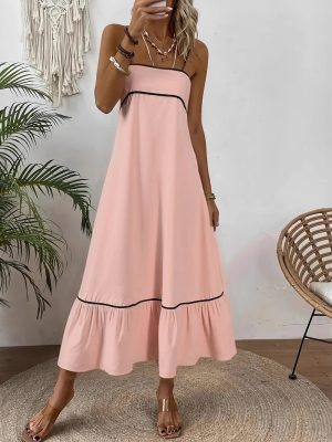 Sweet Solid Cami Dress with Tie Waist