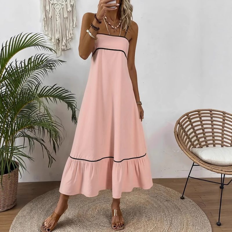 Sweet Solid Cami Dress with Tie Waist