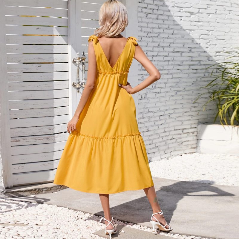 Casual Waist Trimming Beach Vacation Sling Dress - Image 2