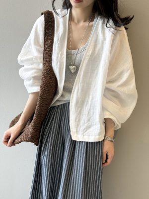 Retro Ramie Long Sleeve Summer Sun Shirt