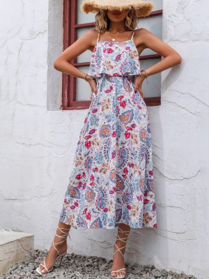 Spring Floral Waist Controlled A-Line Cami Dress