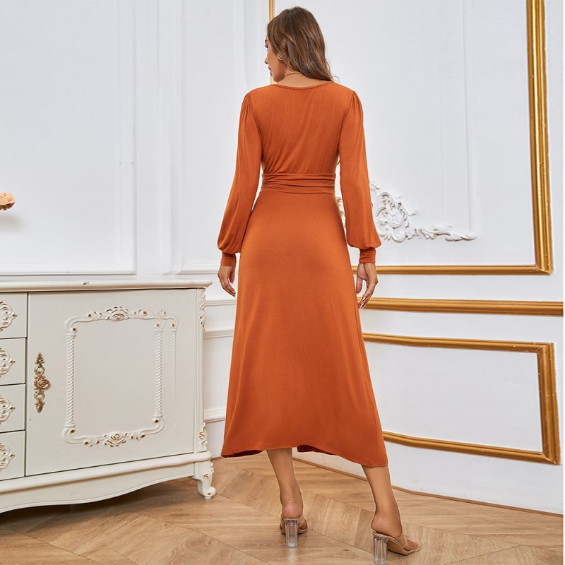 Elegant V-Neck High Waist A-Line Dress - Image 3
