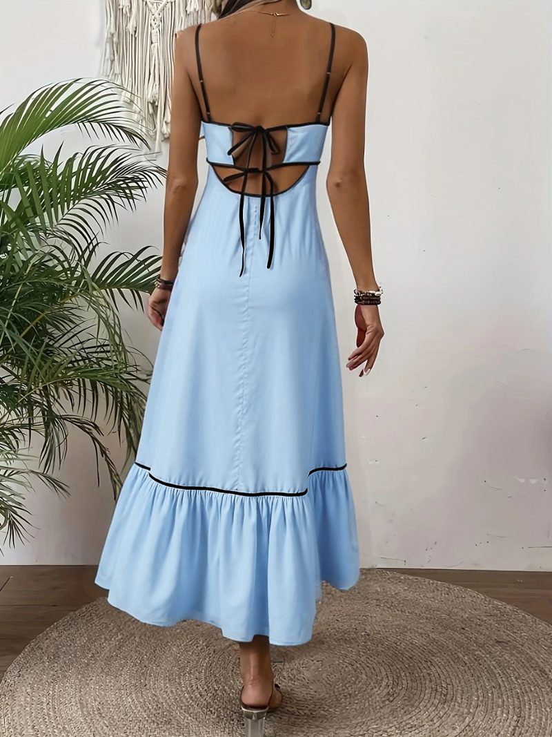 Sweet Solid Cami Dress with Tie Waist - Image 4