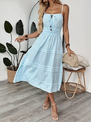 Romantic Striped Layered Summer Dress Women
