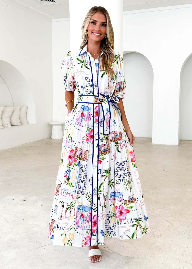 Floral Cotton Linen Lace-Up Short Sleeve Dress - Image 4