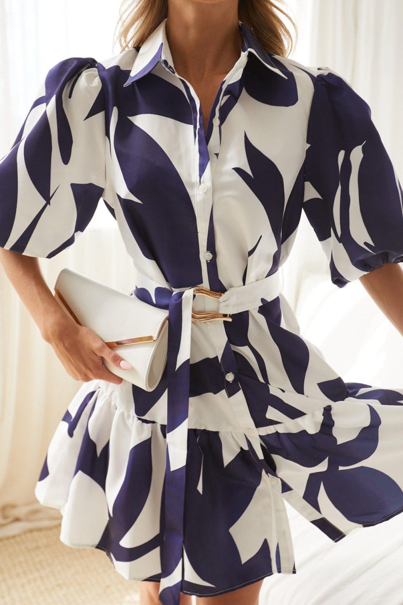 Summer Printed Tiered Belted Vacation Dress - Image 3