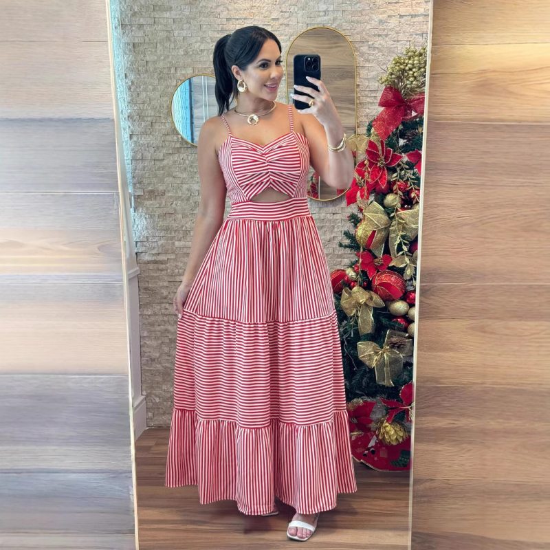 Striped Spaghetti Strap Casual Summer Dress