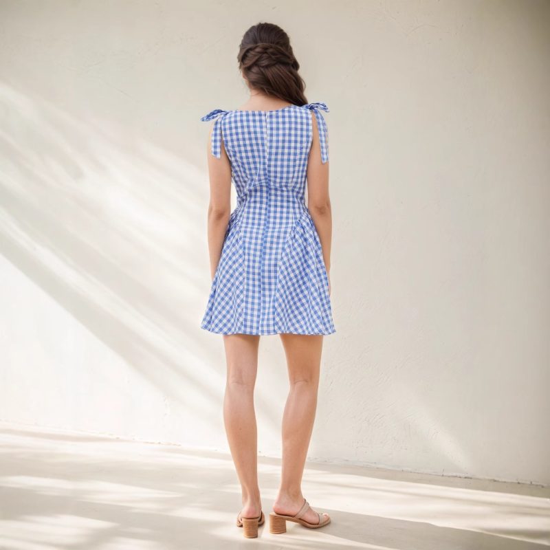 French Plaid Striped Lace-Up Pleated Dress - Image 2
