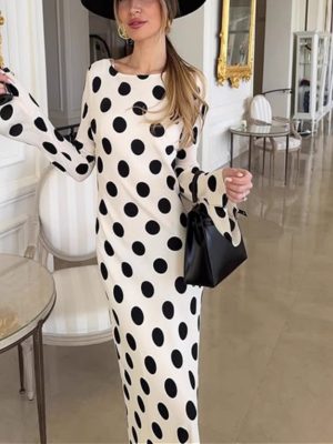 Polka Dot Long Sleeve A-Line Street Dress
