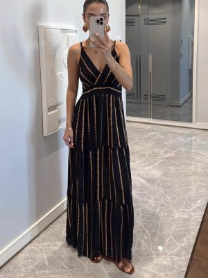 Summer Geometric Print V-Neck Pleated Maxi Dress