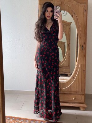 Slimming Rose Print Sling Dress for Summer