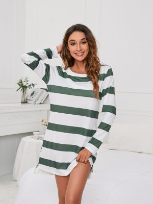 Printed Striped Homewear Dress for Women Pajamas