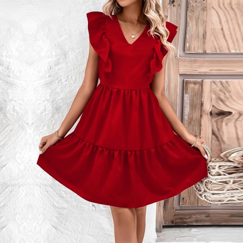 V-Neck Backless Sleeveless Waist Slim Dress - Image 2