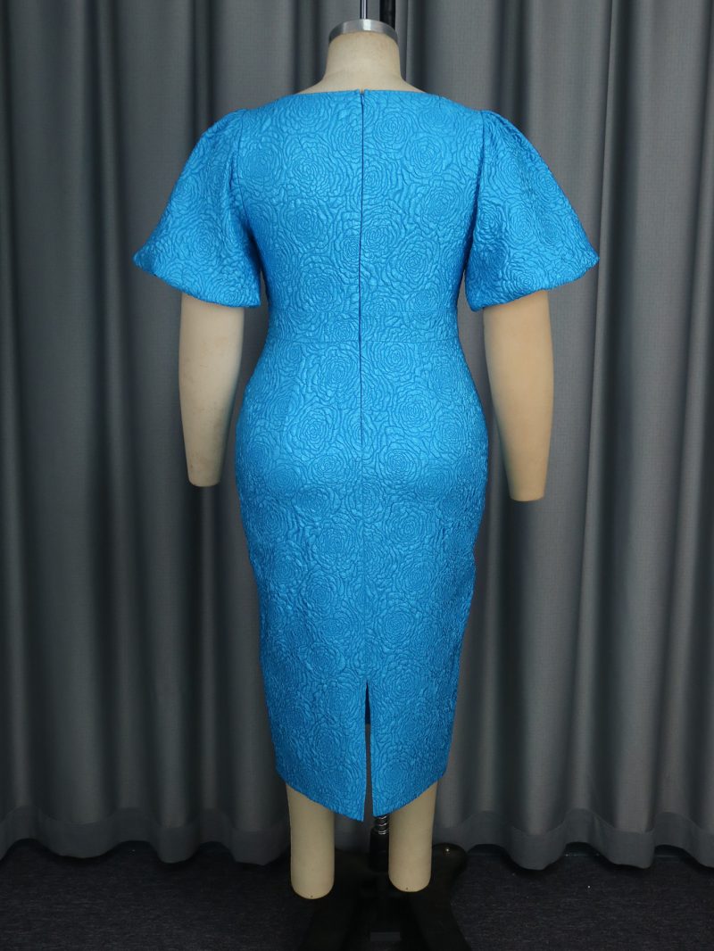 Elegant Jacquard Cocktail Dress with Asymmetric Collar - Image 3