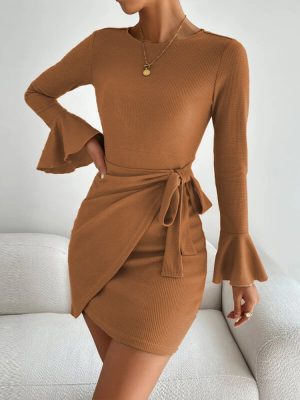 Women’s Waffle Texture Sheath Dress – Slimming Fall & Winter Look