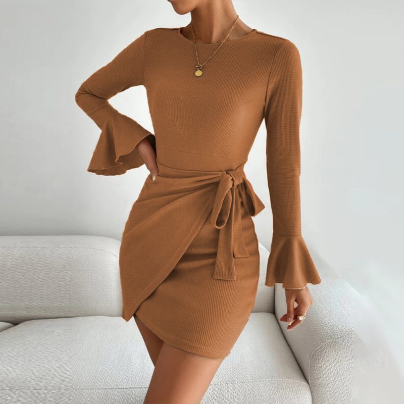 Women’s Waffle Texture Sheath Dress – Slimming Fall & Winter Look
