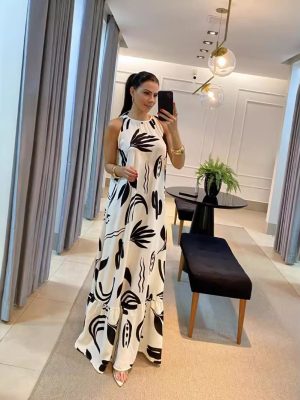 Summer Mop-Length Printed Strap Dress for Women