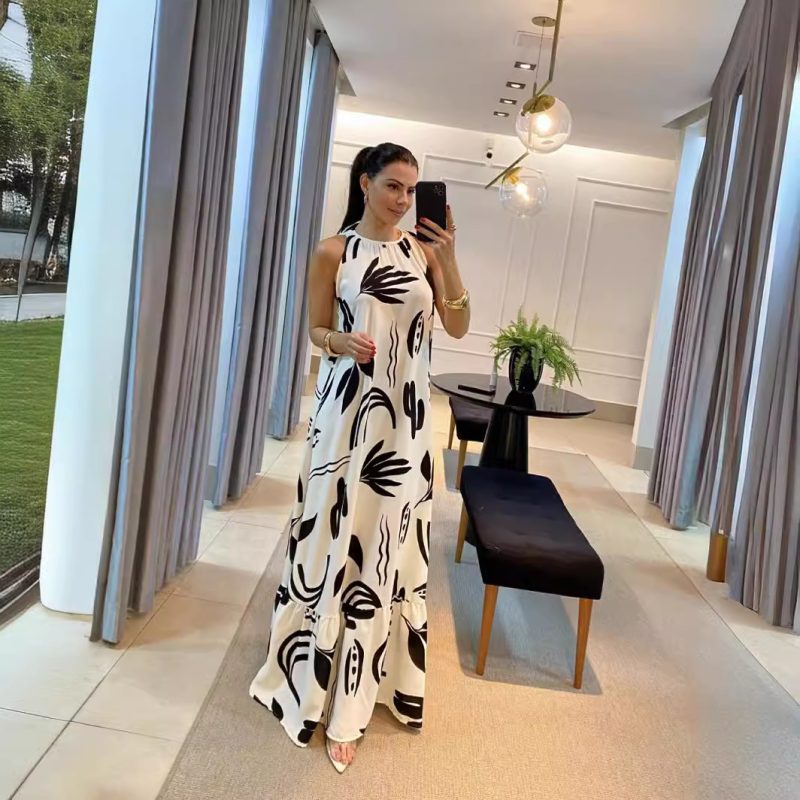 Summer Mop-Length Printed Strap Dress for Women